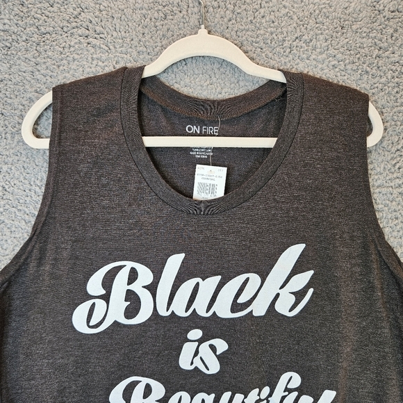 On Fire Black Is Beautiful Charcoal & White Graphic Tie Front T-Shirt Sz 3X. - Picture 3 of 8